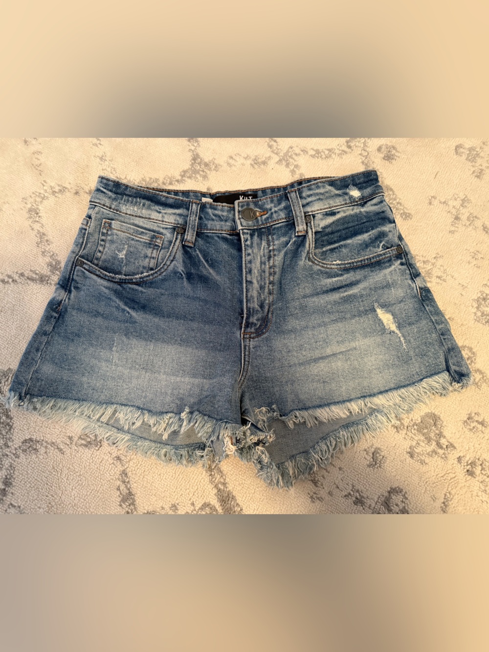 Kut from the Kloth Medium Blue Distressed Frayed Hem Denim Shorts